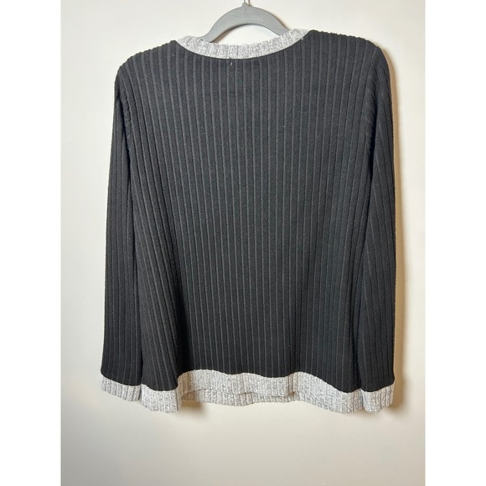 Sampeel Womens XL Ribbed Long Sleeve Black Grey Crew Neck Lightweight Sweater - Picture 2 of 4
